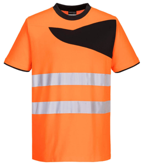 picture of PW213 - PW2 Hi-Vis Short Sleeve T-Shirt - Polyester - Cotton - Orange/Black - PW-PW213OBR