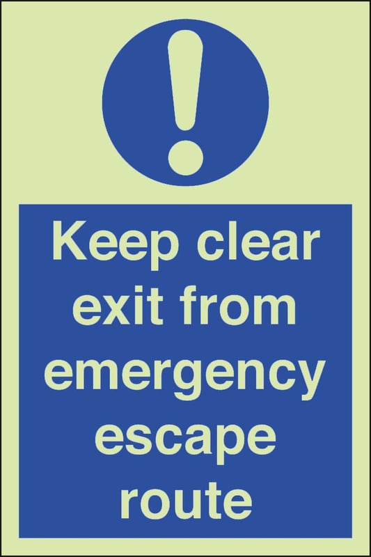 picture of Photoluminescent Keep Clear Exit From Emergency Escape Route Signs - 200 X 300Hmm - Self Adhesive Rigid Plastic - [AS-PH265-SARP]