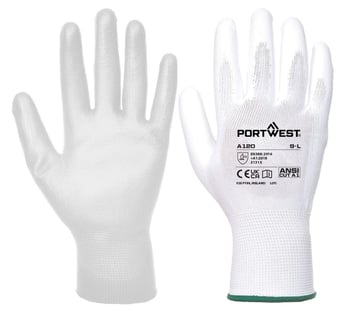 picture of Portwest A120 - Grip 13 PU Palm Glove - White - Pair - PW-A120WHR