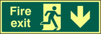 picture of Photoluminescent Fire Exit Sign LARGE - Arrow South - 600 x 200Hmm - Self Adhesive Rigid Plastic - [AS-PH304-SARP]