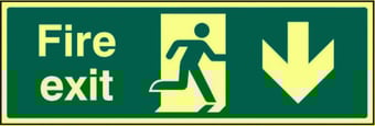 Picture of Photoluminescent Fire Exit Sign LARGE - Arrow South - 600 x 200Hmm - Self Adhesive Rigid Plastic - [AS-PH304-SARP]