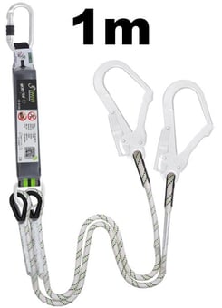 picture of Kratos Forked Energy Absorbing Kernmantle Rope Lanyard - 2 Scaffold Hooks And Karabiner - 1.0 mtr - [KR-FA3060010]
