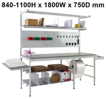 picture of QMP Pack Tek Dual Workbench Kit 4 - 840-1100H x 1800W x 750D mm - Laminate Worktop - [QM-BPD841875PL4]