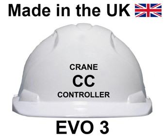 picture of JSP - EVO3 White Safety Helmet - CRANE CONTROLLER - Printed on Front in Black - [JS-AJF160-000-100]