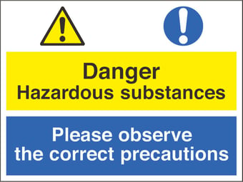 picture of Danger Hazardous Substances Observe Precautions Sign - 400 X 300Hmm - Rigid Plastic - [AS-CO3-RP]