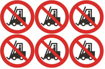 picture of Safety Labels - No Forklifts Symbol (24 pack) 6 to Sheet - 75mm dia - Self Adhesive Vinyl - [IH-SL27-SAV]