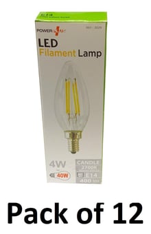 picture of Power Plus - 4W - E14 Energy Saving Candle LED Filament Bulb - 400 Lumens - 2700k Warm White - Pack of 12 - [PU-3029]