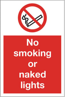 Picture of No Smoking or Naked Lights Sign - 200 x 300Hmm - Rigid Plastic - [AS-PR7-RP]