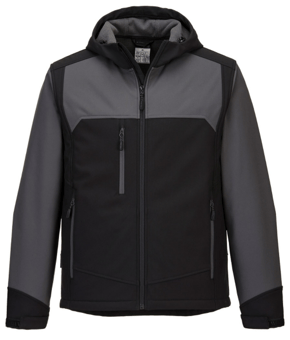 picture of Portwest - KX3 Hooded Softshell 3L - Polyester Micro Polar Fleece - 310g - Black/Grey - PW-KX362BGY