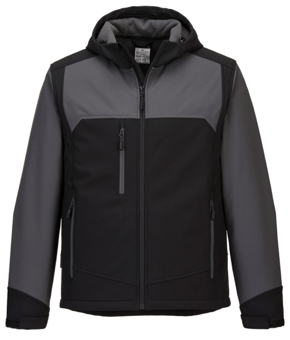 Picture of Portwest - KX3 Hooded Softshell 3L - Polyester Micro Polar Fleece - 310g - Black/Grey - PW-KX362BGY