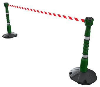 picture of Skipper 9m Free Standing Retractable Barrier Kit - Green - Red/White Chevron - [SK-KIT10-GRW]