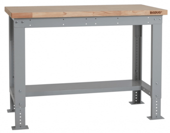 picture of BiGDUG Heavy Duty Workbench - 877h x 1215w x 600d mm - Half Depth Shelf - Wooden Worktop - [BDU-HDWBH126W]