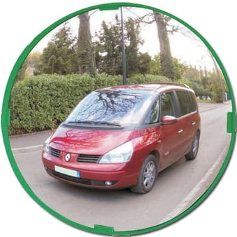 Picture of ROUND MULTI-PURPOSE MIRROR - P.A.S - Dia 400mm - Green Frame - To View 2 Directions - 5 Year Guarantee - [VL-V914]