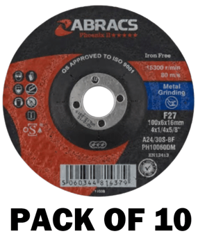 picture of Abracs Phoenix II 100mm x 6mm x 16mm DPC Metal Grinding Disc - A30S4BF Grade - Pack of 10 - [ABR-PH10060DM]