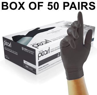 picture of Unigloves Black Pearl Medium Weight Nitrile Examination Gloves - Black - Box of 50 Pairs - UGL-P-GP003