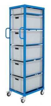 picture of Euro Container Trolley - 1855h x 465w x 715d mm - 5 x 54L & 1 x 20L Capacity Boxes - [BDU-UZECTL4]