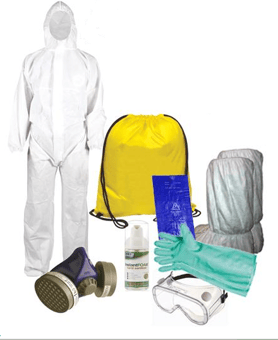 Picture of MINI Deluxe Ebola Clean Up Safety Kit In Pull String Bag - With P3 Semi-Disposable Half Mask - IH-MINIEBOLAKIT-DELUX