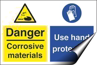 picture of Danger Corrosive Hand Protection Sign - 300 X 200Hmm - Self Adhesive Vinyl - [AS-MU27-SAV]