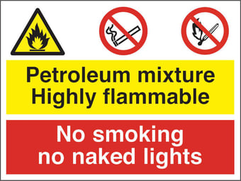 Picture of Petroleum Mixture Flammable Smoking Naked Lights Sign - 600 X 450Hmm - Rigid Plastic - [AS-MU5-RP]