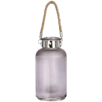 Picture of Hill Interiors Frosted Grey Glass Lantern with Rope Detail and LED - [PRMH-HI-17201] - (HP)