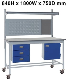 picture of Mobile Square Tube Workbench - Laminate Top - 840H x 1800W x 750D mm - Triple Drawer, Louvre Panel - [QM-BM841875PX7C]