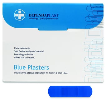 Picture of Dependaplast Washproof Plasters Blue 6cm x 2cm - Box of 100 - [RL-449]