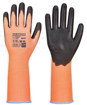 picture of Portwest A631 - Vis-Tex Cut Long Cuff Glove - Orange/Black - PW-A631O8R