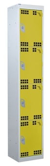 picture of QMP Tool Charging Locker - Perforated Door - Standard Plug - 4 Compartment - Yellow - 1800H x 300W x 450D mm - [QM-BL1830454YPX]