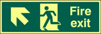 Picture of Photoluminescent Fire Exit Sign - Arrow North West - 400 x 150Hmm - Self Adhesive Rigid Plastic - [AS-PH8-SARP]