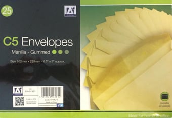 Picture of Anker Manilla Gummed C5 Envelopes - 162mm x 229mm - Pack of 25 - [AF-5012128181894]