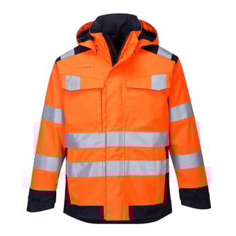 Picture of Portwest - MV70 - Modaflame Rain Multi Norm Arc Jacket - Orange/Navy - PW-MV70ONR