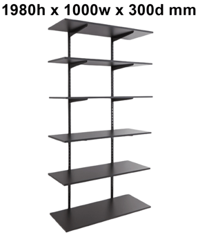 picture of BiGDUG Garage Wall Mounted Shelving Kit - 1980h x 1000w x 300d mm - 6 Graphite Grey Melamine Levels - [BDU-TSB1936GG]