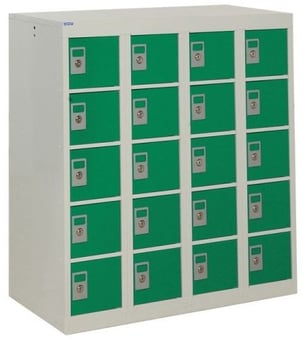 picture of QMP Personal Effects Locker - 20 Compartment - Green Doors - 940H x 900W x 380D mm - [QM-LR909038YGXX]