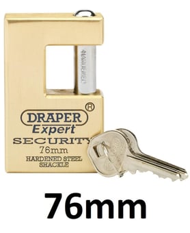 picture of Draper - Quality Close Shackle Solid Brass Padlock and 2 Keys with Hardened Steel Shackle - 76mm - [DO-64202]