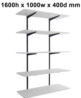 picture of BiGDUG Twin Slot Shelving Kit - 1600h x 1000w x 400d mm - 5 White Melamine Levels - [BDU-TSB1645W]