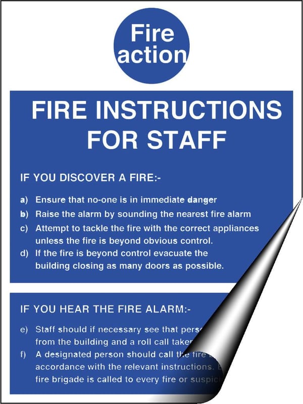 picture of Fire Action Instructions for Staff Sign - 200 X 300Hmm - Self Adhesive Vinyl - [AS-FI65-SAV]