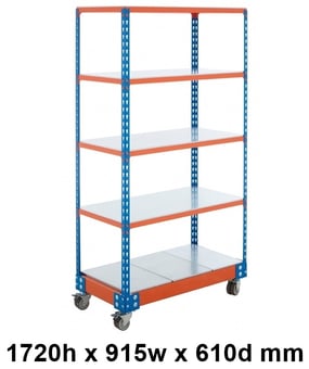 picture of BiG340 Steel Shelf Trolley - 1720h x 915w x 610d mm - 5 Levels - Blue & Orange - [BDU-B3MS0906BOS]