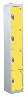 picture of QMP Tool Charging Locker - Solid Door - RCD Plug - 4 Compartment - Yellow - 1800H x 300W x 450D mm - [QM-BR1830454YSX]