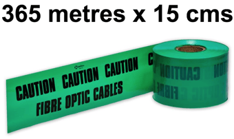 picture of Underground CAUTION FIBRE OPTIC CABLES Green Tape - 365 metres x 15 cm - Sold Per Roll - [EM-UNDER150X365FIBREOPTIC]