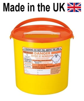 picture of SHARPSGUARD® Orange Lid 11.5 Ltr Sharps Bin NHS Code FSL122 BS7320:1990 - [DH-DD476OL]