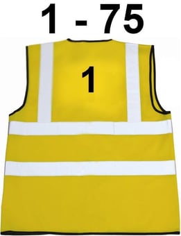 picture of Hi Vis Yellow Vest Pack - Numbered from 1 to 75 in Black - ST-35241 - (MP)