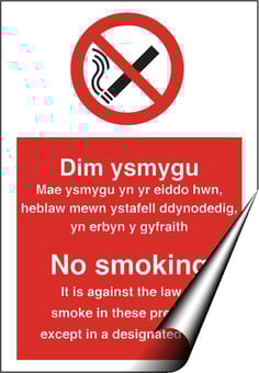 picture of Welsh No Smoking - Against the Law to Smoke in Premises Except Designated Sign - 160 X 230Hmm - Self Adhesive Vinyl - [AS-PR517-SAV]