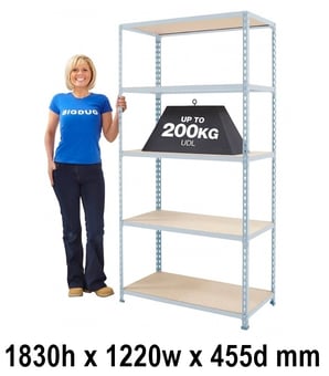 picture of BiGDUG BiG200 Galvanised Shelving 5 Levels - Chipboard Shelves - 1830h x 1220w x 455d mm - [BDU-B21812045ZZ]