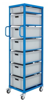 picture of Euro Container Trolley - 1855h x 465w x 715d mm - 6 x 42L & 1 x 20L Capacity Boxes - [BDU-UZECTL3]