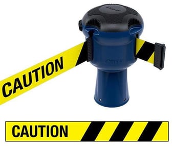 picture of Skipper Retractable Unit - Blue with "CAUTION" Black/Yellow Chevron Tape - [SK-SKIPPER01-BCAUTION]