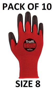 picture of TraffiGlove Classic 1 PU Coated Red Gloves - Size 8 - Pack of 10 - TS-TG1010-8X10 - (AMZPK2)