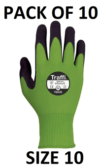 picture of TraffiGlove TG535 Secure Black Nitrile Foam Coated Gloves - Size of 10 - Pack of 10 - TS-TG535-10X10 - (AMZPK2) - (DISC-R)