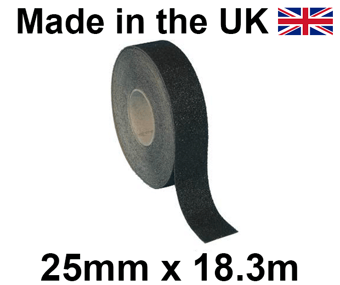 picture of Black Coarse Heavy Duty Anti-Slip Self Adhesive Tape - 25mm x 18.3m Roll - [HE-H3402-N-(25)]