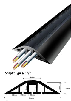 picture of Superior Black Floor Cable Tidy Protector - Best Quality Cover for Permanent Use - Triple Large Channel 18mm x 16mm + 14mm x 16mm - Black - [VS-MCP/2]