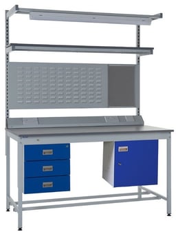 Picture of Square Tube Workbench - Laminate Top - 840H x 1200W x 750D mm - Triple Drawer, Light & Tool Rail Support - [QM-BQ841275P11A]